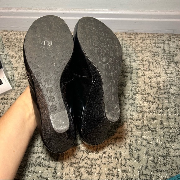 Lilly Pulitzer Black Brazil Patent Leather Glitter Peep Toe Wedges Size 8 - Picture 8 of 10